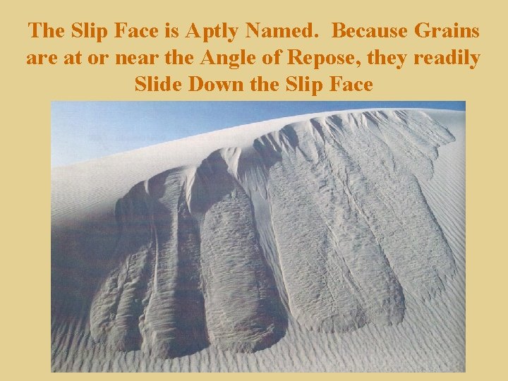 The Slip Face is Aptly Named. Because Grains are at or near the Angle