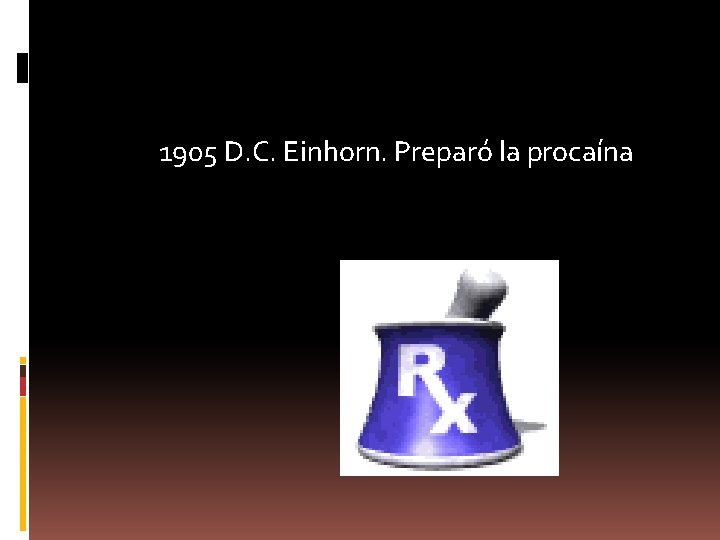 1905 D. C. Einhorn. Preparó la procaína 