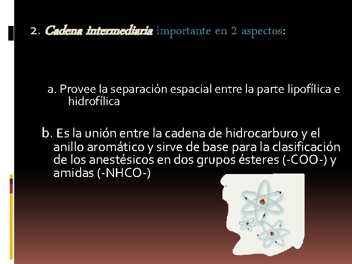 2. Cadena intermediaria importante en 2 aspectos: a. Provee la separación espacial entre la
