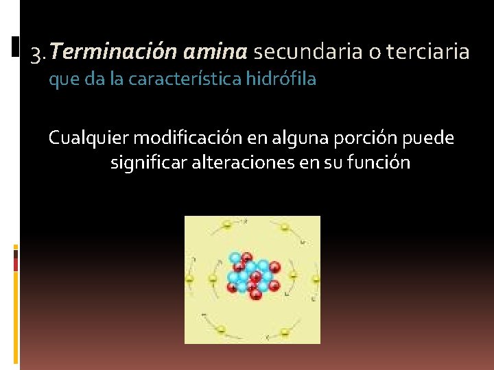 3. Terminación amina secundaria o terciaria que da la característica hidrófila Cualquier modificación en