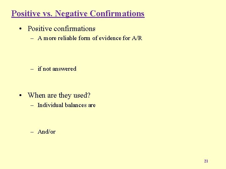 Positive vs. Negative Confirmations • Positive confirmations – A more reliable form of evidence