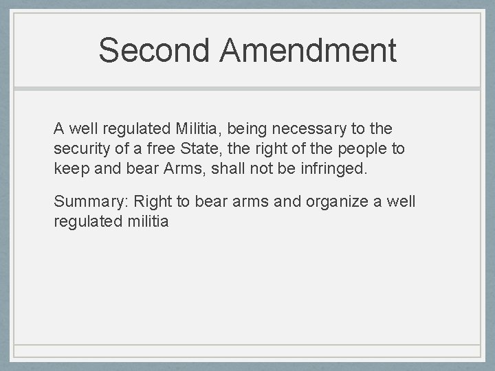 Second Amendment A well regulated Militia, being necessary to the security of a free