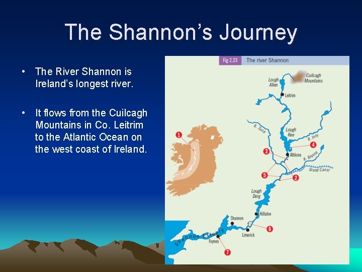 The Shannon’s Journey • The River Shannon is Ireland’s longest river. • It flows