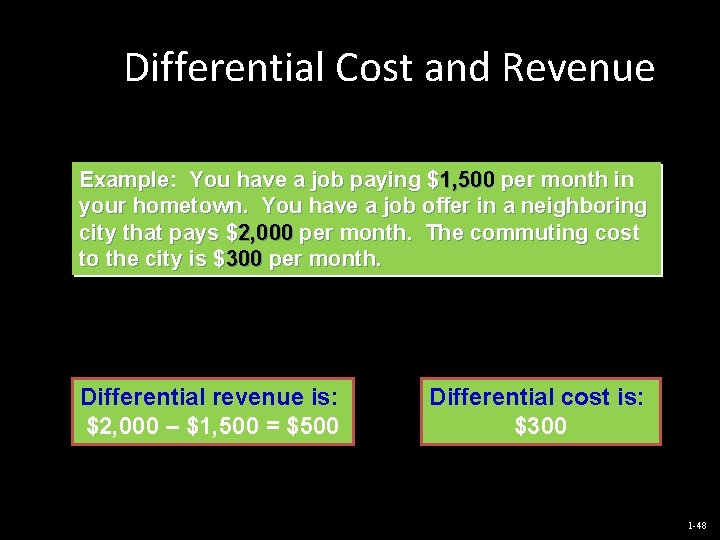 Differential Cost and Revenue Example: You have a job paying $1, 500 per month