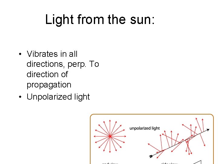 Light from the sun: • Vibrates in all directions, perp. To direction of propagation