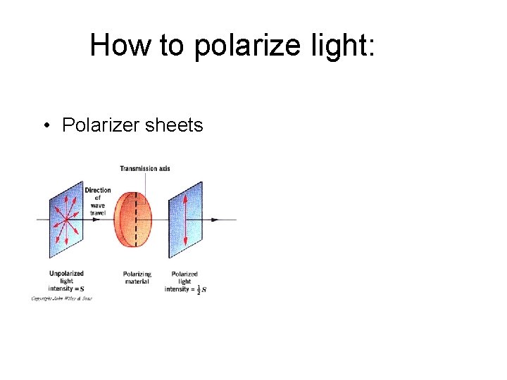 How to polarize light: • Polarizer sheets 