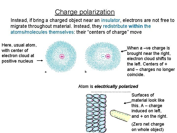 Charge polarization Instead, if bring a charged object near an insulator, electrons are not