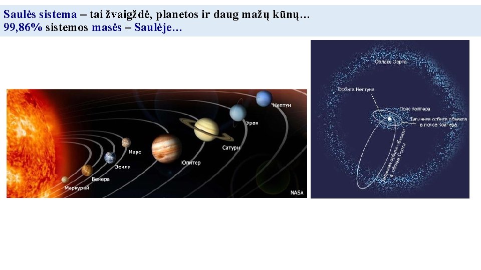 Saulės sistema – tai žvaigždė, planetos ir daug mažų kūnų… 99, 86% sistemos masės