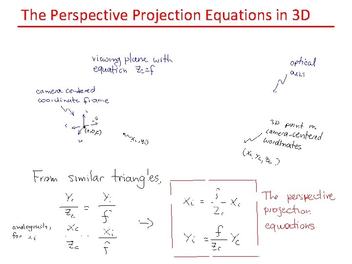 The Perspective Projection Equations in 3 D 