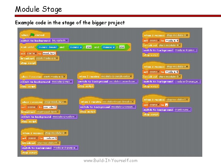 Module Stage Example code in the stage of the bigger project www. Build-It-Yourself. com