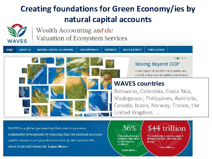 cc Creating foundations for Green Economy/ies by natural capital accounts WAVES countries Botswana, Colombia, cc Creating foundations for Green Economy/ies by natural capital accounts WAVES countries Botswana, Colombia,
