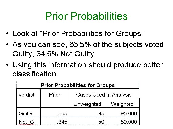 Prior Probabilities • Look at “Prior Probabilities for Groups. ” • As you can Prior Probabilities • Look at “Prior Probabilities for Groups. ” • As you can