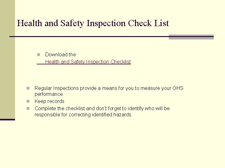 Health and Safety Inspection Check List n Download the Health and Safety Inspection Checklist