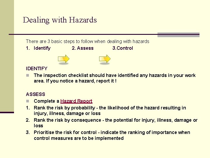 Dealing with Hazards There are 3 basic steps to follow when dealing with hazards
