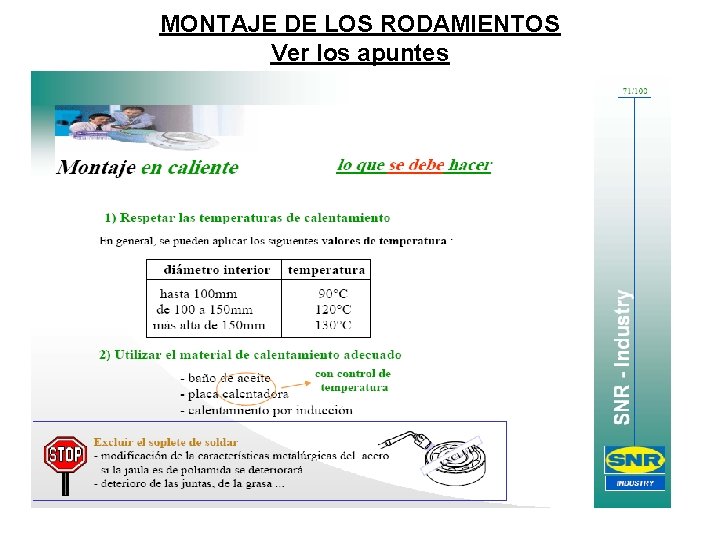 MONTAJE DE LOS RODAMIENTOS Ver los apuntes MONTAJE DE LOS RODAMIENTOS Ver los apuntes