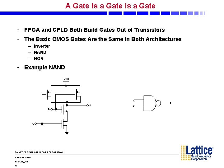 A Gate Is a Gate • FPGA and CPLD Both Build Gates Out of