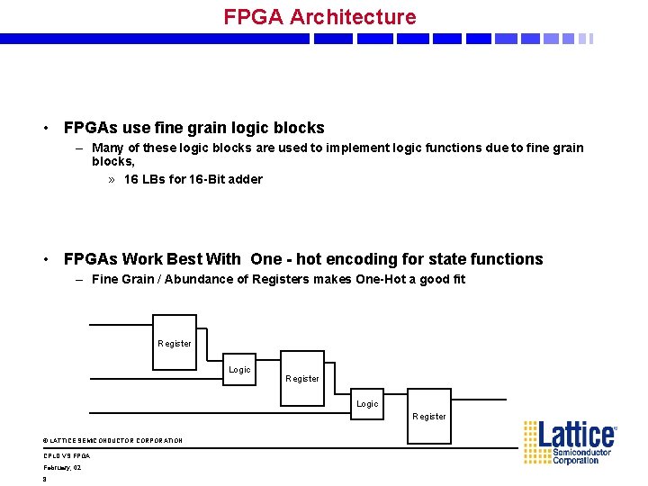 FPGA Architecture • FPGAs use fine grain logic blocks – Many of these logic