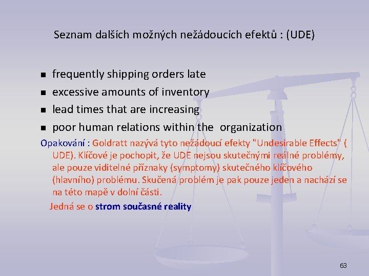 Seznam dalších možných nežádoucích efektů : (UDE) n n frequently shipping orders late excessive