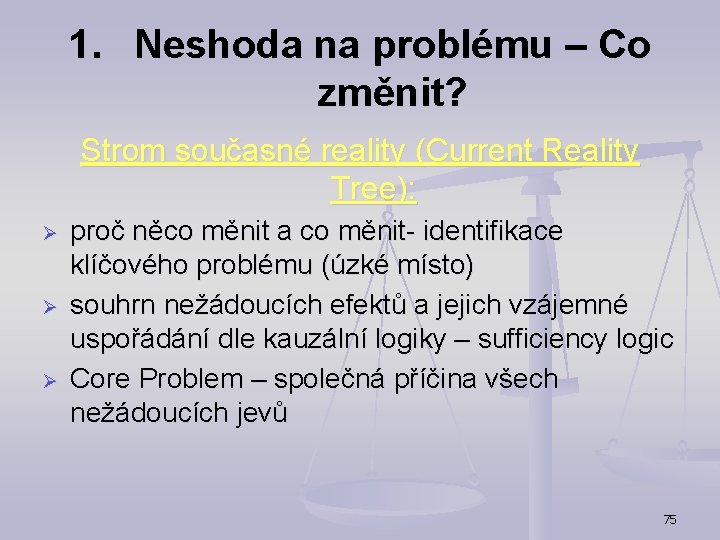 1. Neshoda na problému – Co změnit? Strom současné reality (Current Reality Tree): Ø