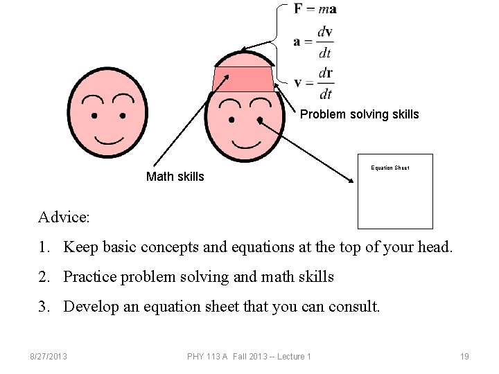 Problem solving skills Math skills Equation Sheet Advice: 1. Keep basic concepts and equations