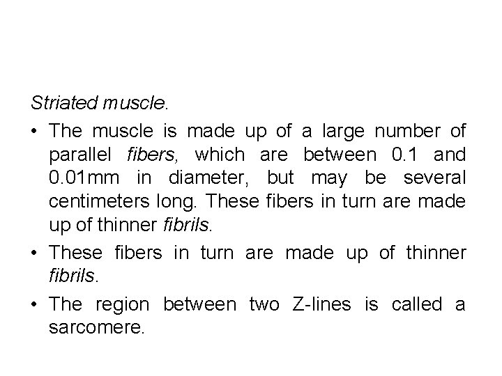 Striated muscle. • The muscle is made up of a large number of parallel