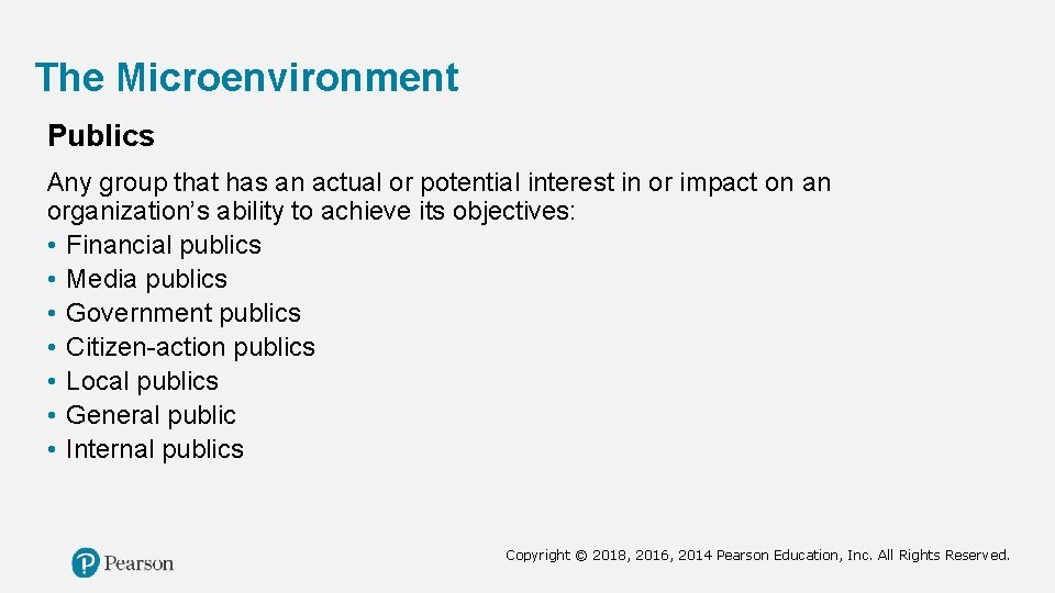 The Microenvironment Publics Any group that has an actual or potential interest in or