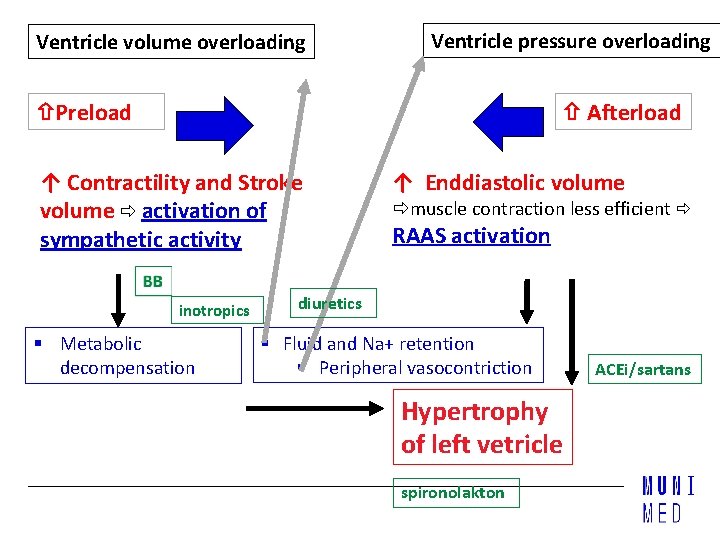 Ventricle volume overloading Ventricle pressure overloading Afterload Preload ↑ Contractility and Stroke volume activation