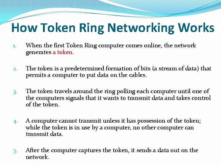How Token Ring Networking Works 1. When the first Token Ring computer comes online,