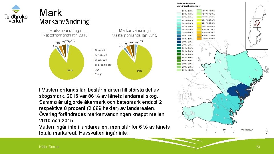 Markanvändning i Västernorrlands län 2010 Markanvändning i Västernorrlands län 2015 2% 0% 3% 4%