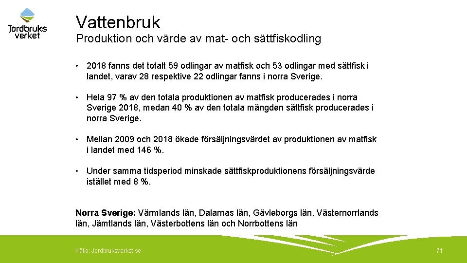 Vattenbruk Produktion och värde av mat- och sättfiskodling • 2018 fanns det totalt 59