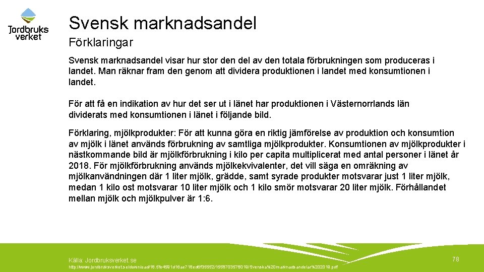 Svensk marknadsandel Förklaringar Svensk marknadsandel visar hur stor den del av den totala förbrukningen