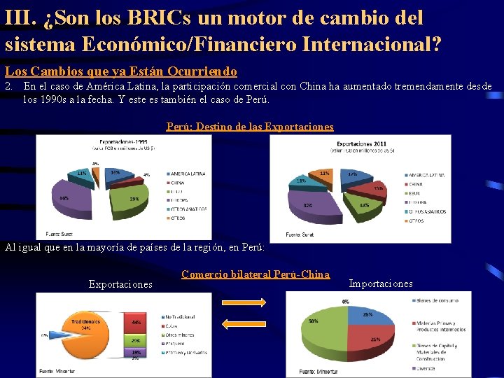 III. ¿Son los BRICs un motor de cambio del sistema Económico/Financiero Internacional? Los Cambios III. ¿Son los BRICs un motor de cambio del sistema Económico/Financiero Internacional? Los Cambios