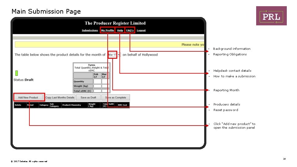 Main Submission Page © 2017 Deloitte. All rights reserved • Background information • Reporting