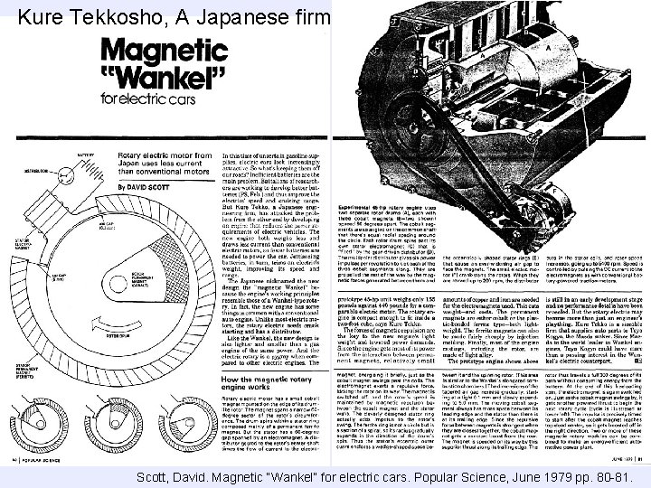 Kure Tekkosho, A Japanese firm Scott, David. Magnetic “Wankel” for electric cars. Popular Science,