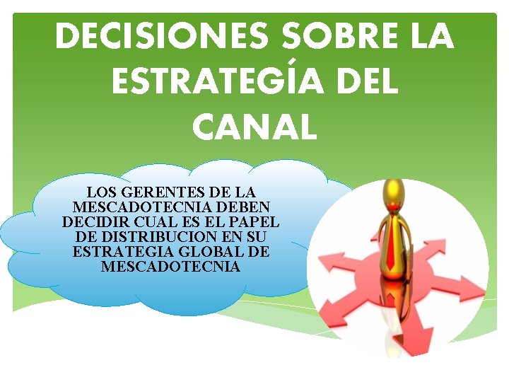 DECISIONES SOBRE LA ESTRATEGÍA DEL CANAL LOS GERENTES DE LA MESCADOTECNIA DEBEN DECIDIR CUAL