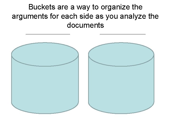 Buckets are a way to organize the arguments for each side as you analyze