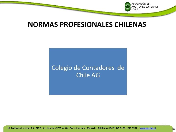  NORMAS PROFESIONALES CHILENAS Colegio de Contadores de Chile AG © Auditores Externos Cile