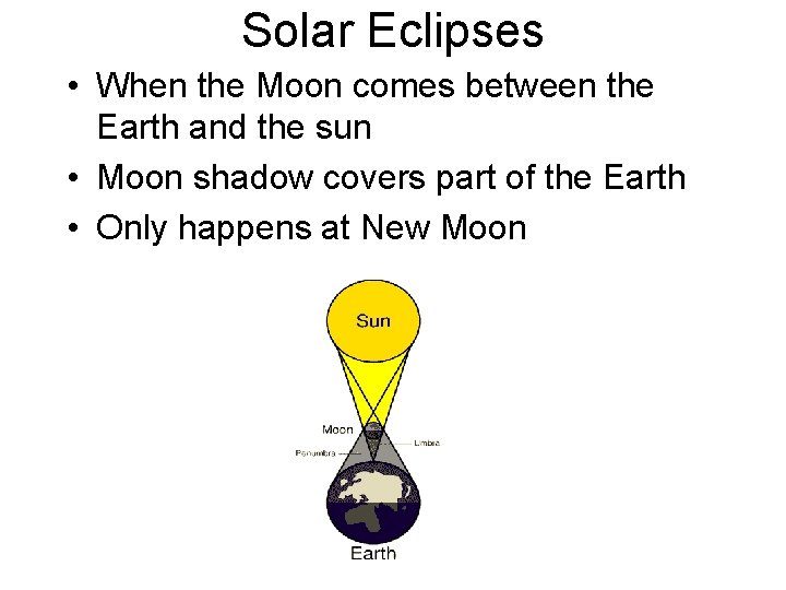 Solar Eclipses • When the Moon comes between the Earth and the sun •