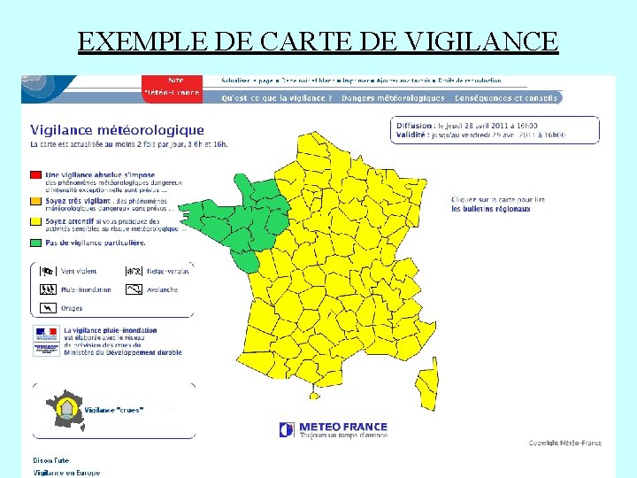 EXEMPLE DE CARTE DE VIGILANCE EXEMPLE DE CARTE DE VIGILANCE