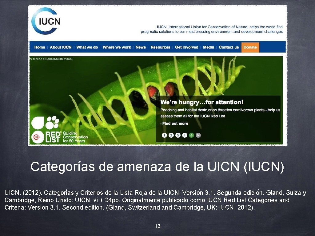 Categorías de amenaza de la UICN (IUCN) UICN. (2012). Categori as y Criterios de