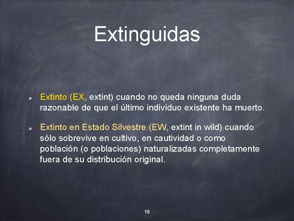 Extinguidas Extinto (EX, extint) cuando no queda ninguna duda razonable de que el último