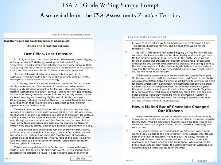 FSA 7 th Grade Writing Sample Prompt Also available on the FSA Assessments Practice