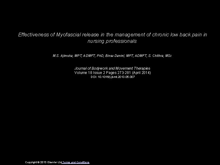 Effectiveness of Myofascial release in the management of chronic low back pain in nursing