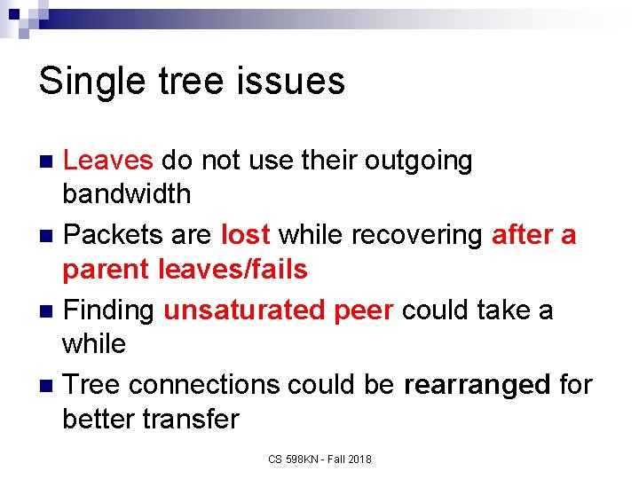 Single tree issues Leaves do not use their outgoing bandwidth n Packets are lost