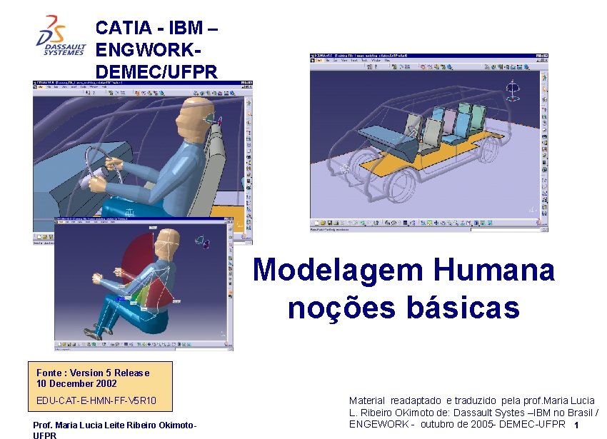 CATIA - IBM – ENGWORKDEMEC/UFPR Modelagem Humana noções básicas Fonte : Version 5 Release