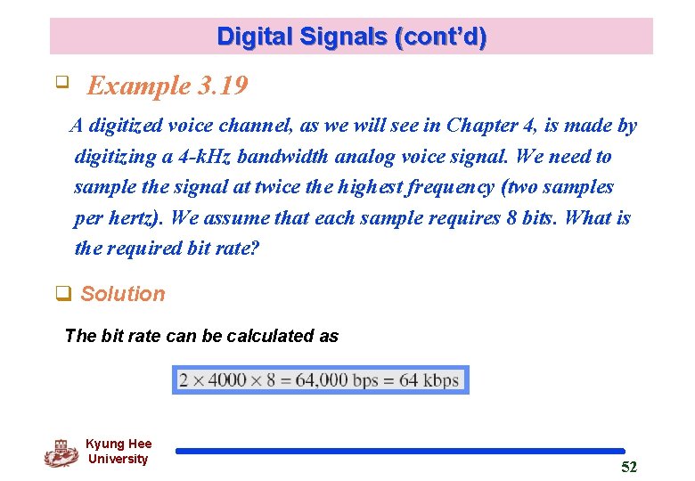 Digital Signals (cont’d) q Example 3. 19 A digitized voice channel, as we will