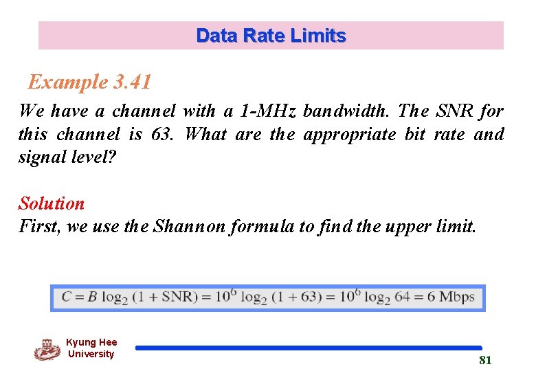 Data Rate Limits Example 3. 41 We have a channel with a 1 -MHz