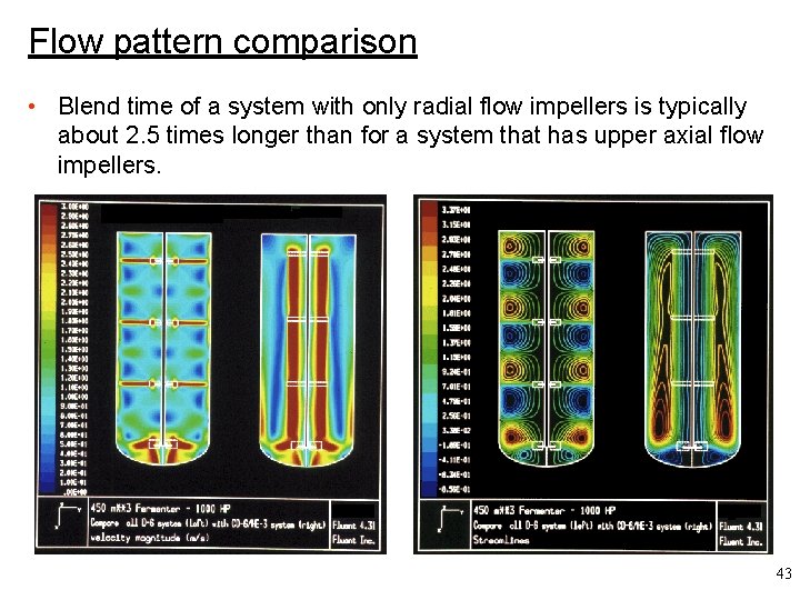 Flow pattern comparison • Blend time of a system with only radial flow impellers