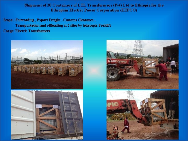 Shipment of 30 Containers of LTL Transformers (Pvt) Ltd to Ethiopia for the Ethiopian