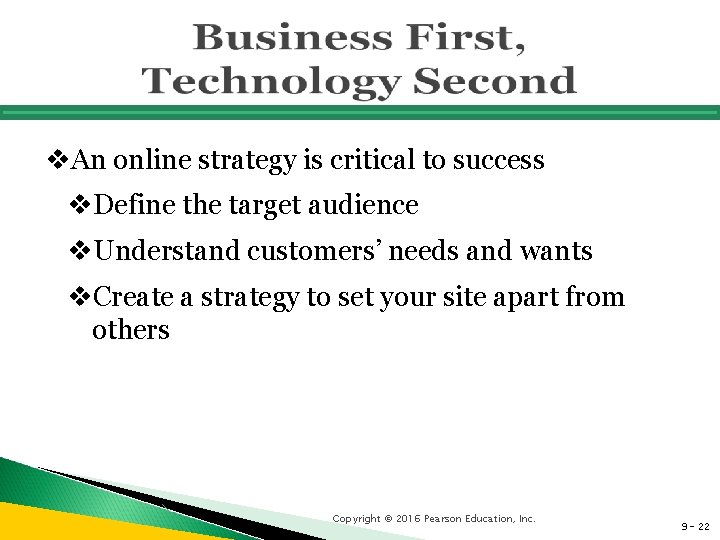 v. An online strategy is critical to success v. Define the target audience v.